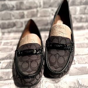 COACH Signature "OLIVE" Jacquard Flat Loafer Black & Smoke Women's Shoe Size 10